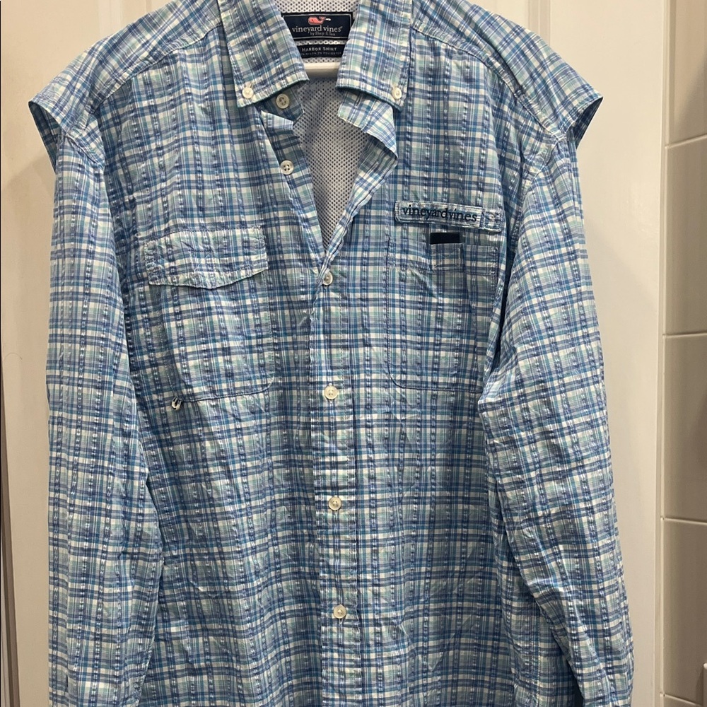 Vineyard Vines Blue Plaid Casual Button Down Shirt